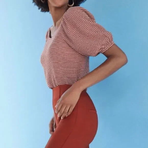 Loft red/white stripe puff short sleeve top - Picture 2 of 4